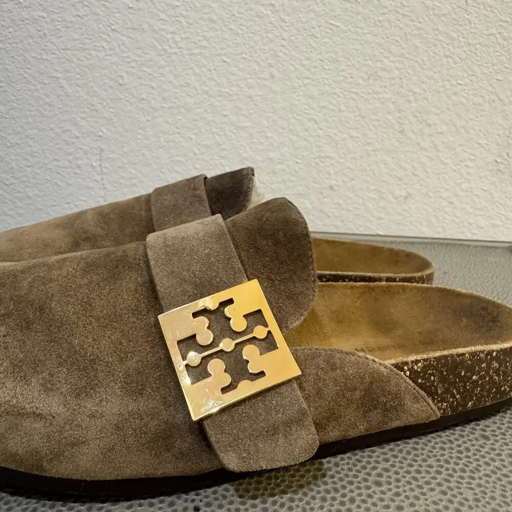 Tory Burch Mellow Suede Mule, River Rock/ Gold Hardware -Women's Size 7